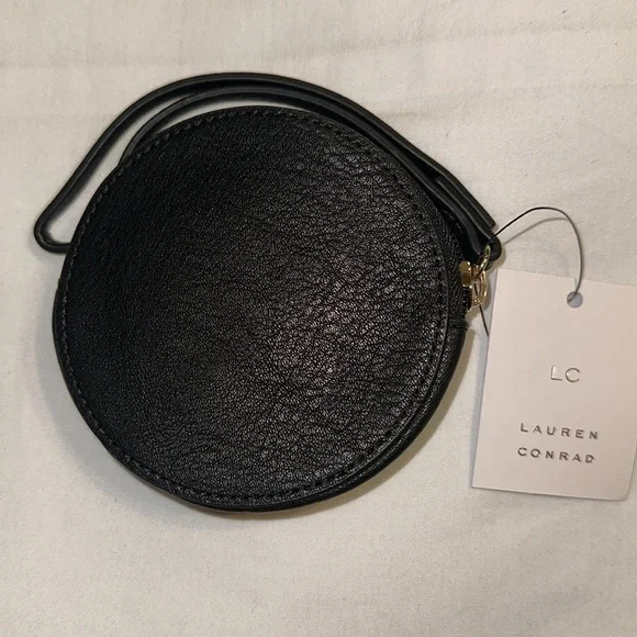 NWT LC Lauren Conrad Graphic Round Black and Rose Gold Coin Pouch - Picture 3 of 4